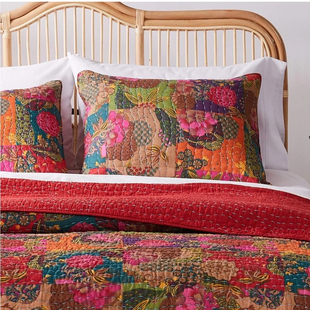 GREENLAND HOME NWT 100% cotton Kantha quilted Reversible bedding set -twin